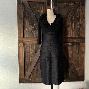 adrianna papell black layered shift shuttered  dress